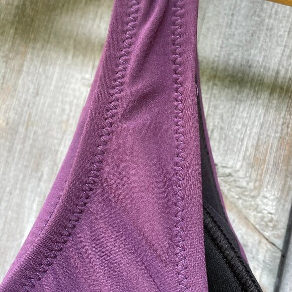 Land's End Women's Side-Tie V-Neck Wrap Eggplant One-Piece Swimsuit with Bra 12 - Picture 8 of 11